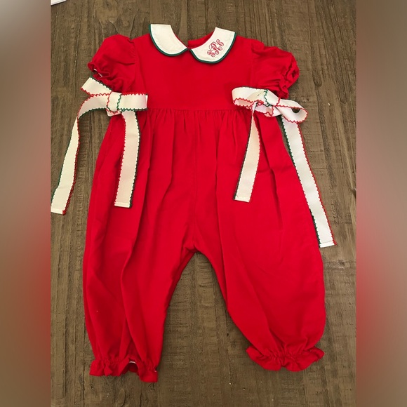 Funtashia Too! Red Corduroy Christmas Long Bubble Monogrammed with SRC - Picture 1 of 6